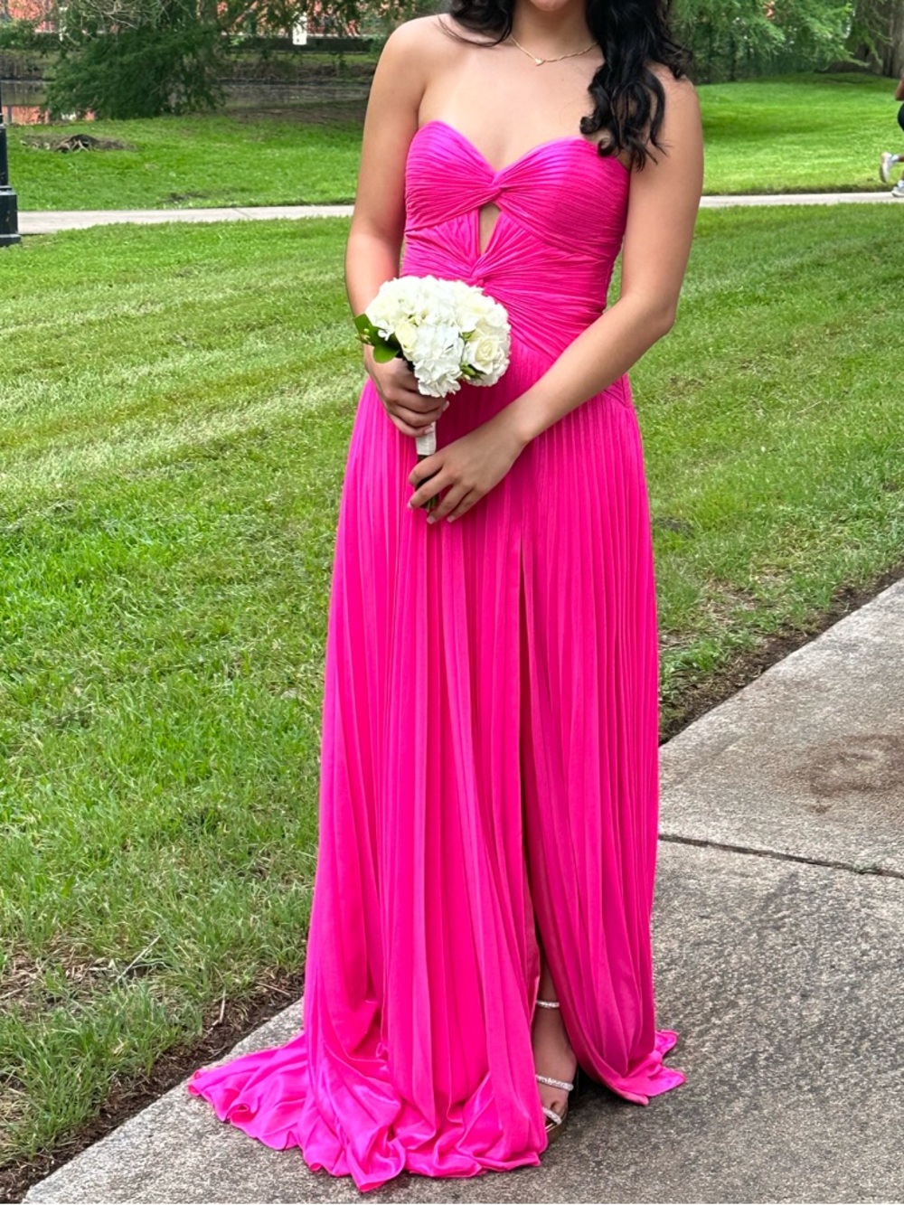 Jovani Hot Pink Strapless Prom Gown with High Slit - Picture 3 of 4